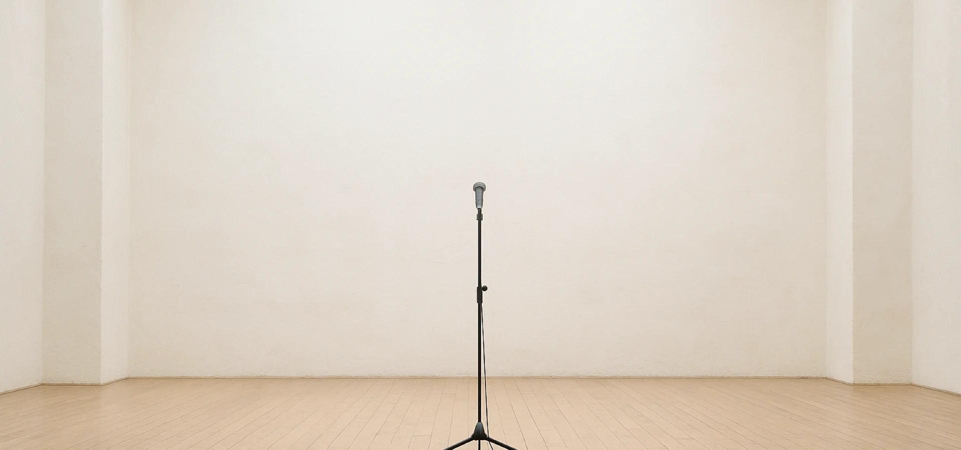 Danny Elfman is not in Oingo Boingo Former Members — a single empty microphone stand on a lit empty stage