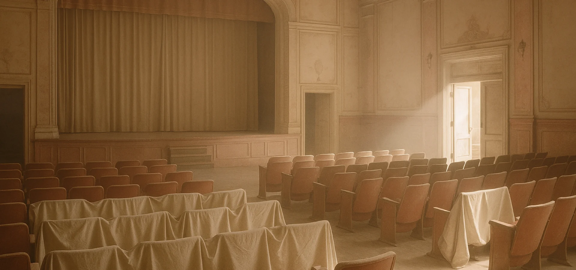 Oingo Boingo's last concert in 1995 — an empty auditorium with dust sheets over the front rows