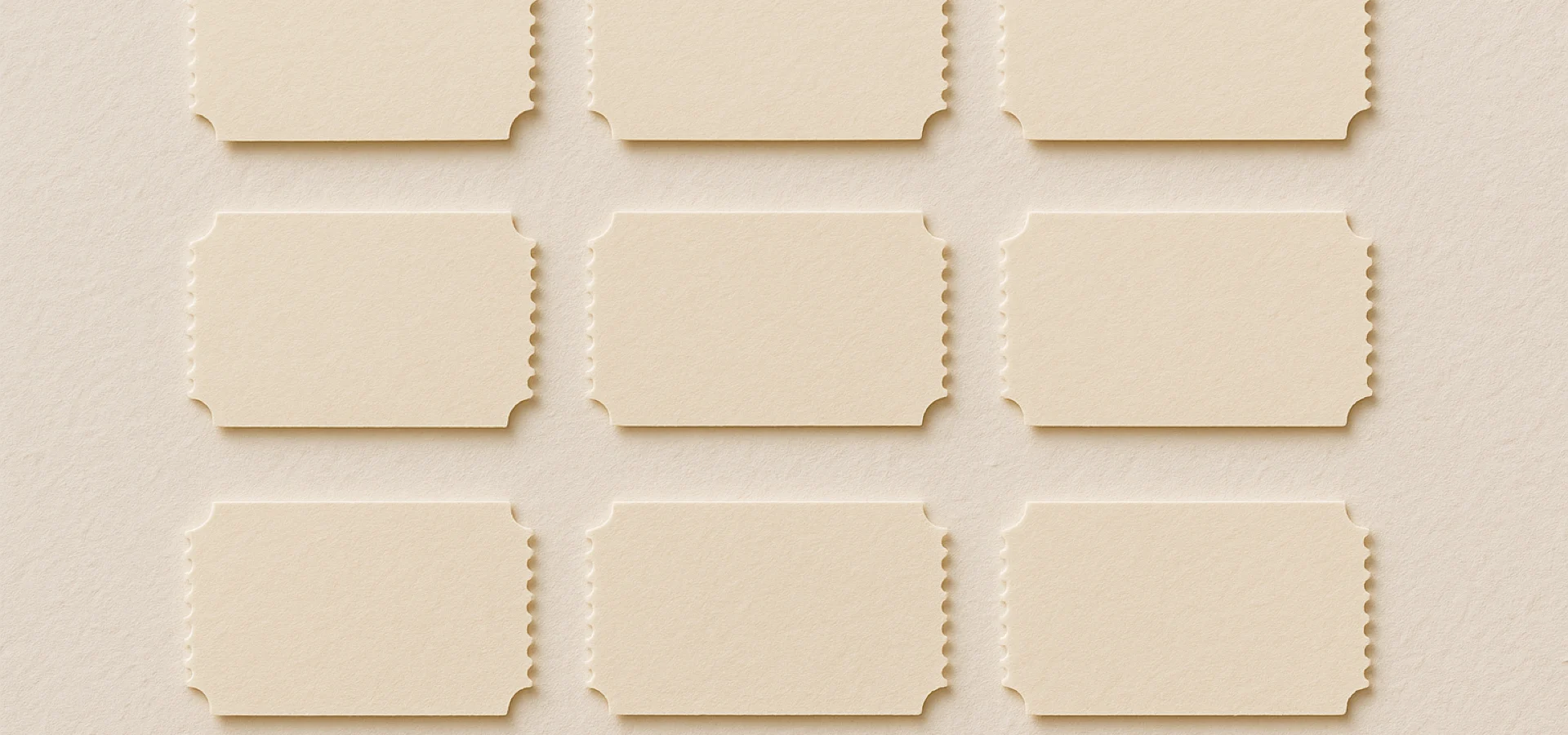 Oingo Boingo Former Members tour dates 2026 — blank paper ticket stubs laid out in a grid on cream paper